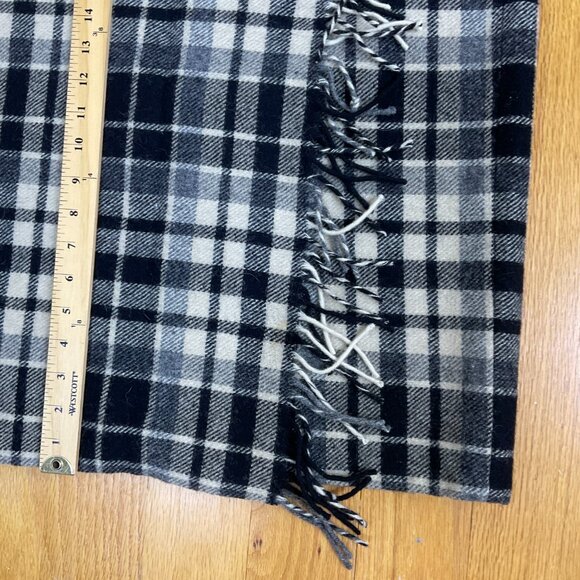 Eddie Bauer Skirt Wool Plaid Maxi Black Cream Wrap Fringe Leather Buckle (10) - Picture 9 of 9